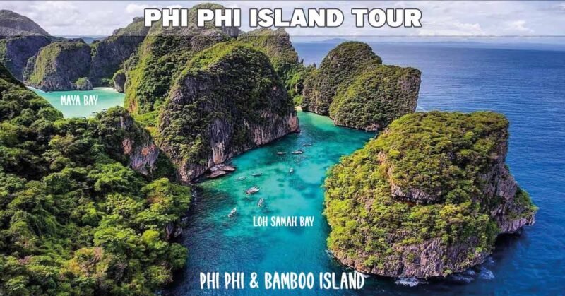 photo of phi phi island from a drone with a spectacular view of loh samah bay and maya bay a picture worth a thousand words