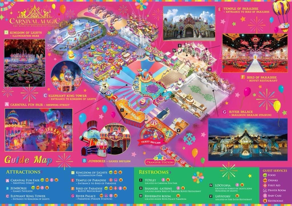 carnival magic Phuket map showing layout & list of attractions