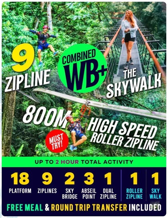 hanuman world zipline park showing what is included in their combined wb package