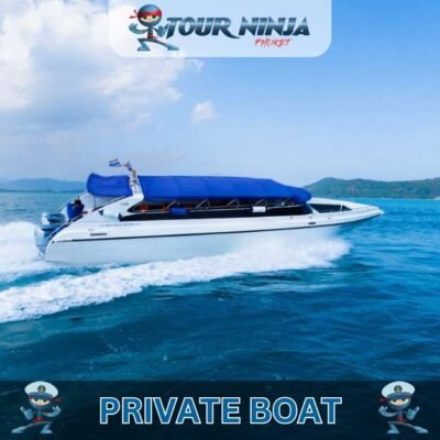 wide angle starboard view of speedboat traveling in azure blue water with powerful wake