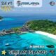 idyllic aerial view of typical Similan island with clear water white sandy beach and lush green cover
