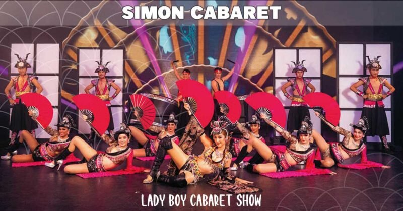 simon cabaret phuket with a large group of ladyboy dancers dressed in colorful sexy lingerie on stage