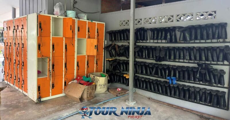 bukit-elephant-park-locker-bu1 bukit elephant park showing customer lockers and wall full of waterproof gumboots