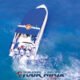 surin island daytrip with a white three engine speedboat seen from above with a drone surrounded by the blue clear andaman sea