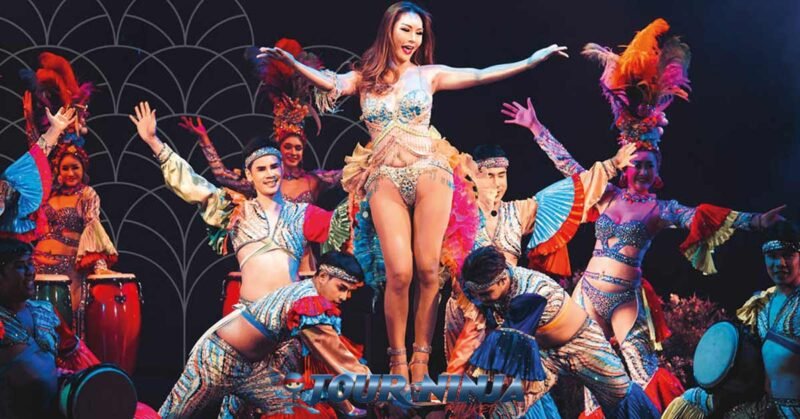 ladyboy-dance-show-phuket simon cabaret phuket with a group of ladyboy dancers dressed in colorful sexy lingerie on stage