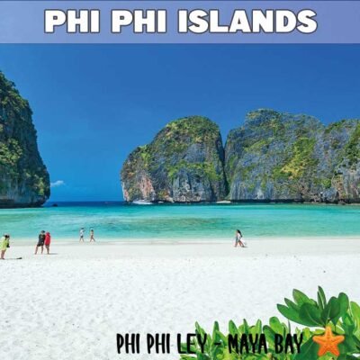 maya bay phi phi island viewed from the famous maya beach with its beautiful white sand and turquoise sea