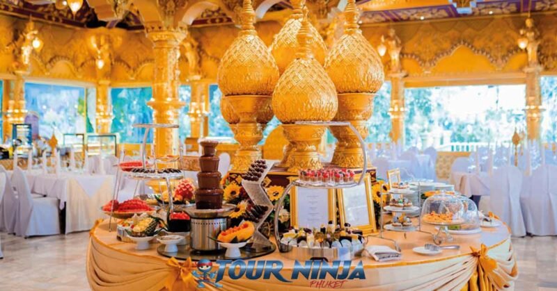 phuket-fantasea-gala-dinner-show-1 phuket fantasea buffet restaurant showing the desert table with a chocolate fondue and other sweets for the guests