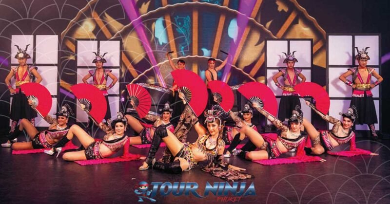 phuket-ladyboy-simon-cabaret simon cabaret phuket with a large group of ladyboy dancers dressed in colorful sexy lingerie on stage