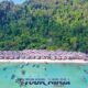 surin island daytrip the moken village viewed from above by a drone with longtail boats parked along the beach front