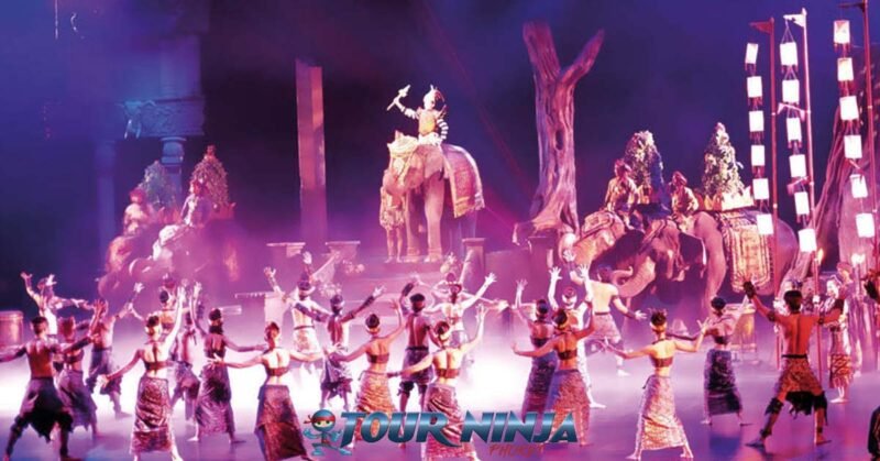 theatre-performance-show phuket fantasea cultural performance art theatre show with five elephants on the stage and multiple professional dancers