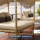 wide comfortable cabana beds located on yona beach sunset terrace shown with large cushions and smaller throw cushions